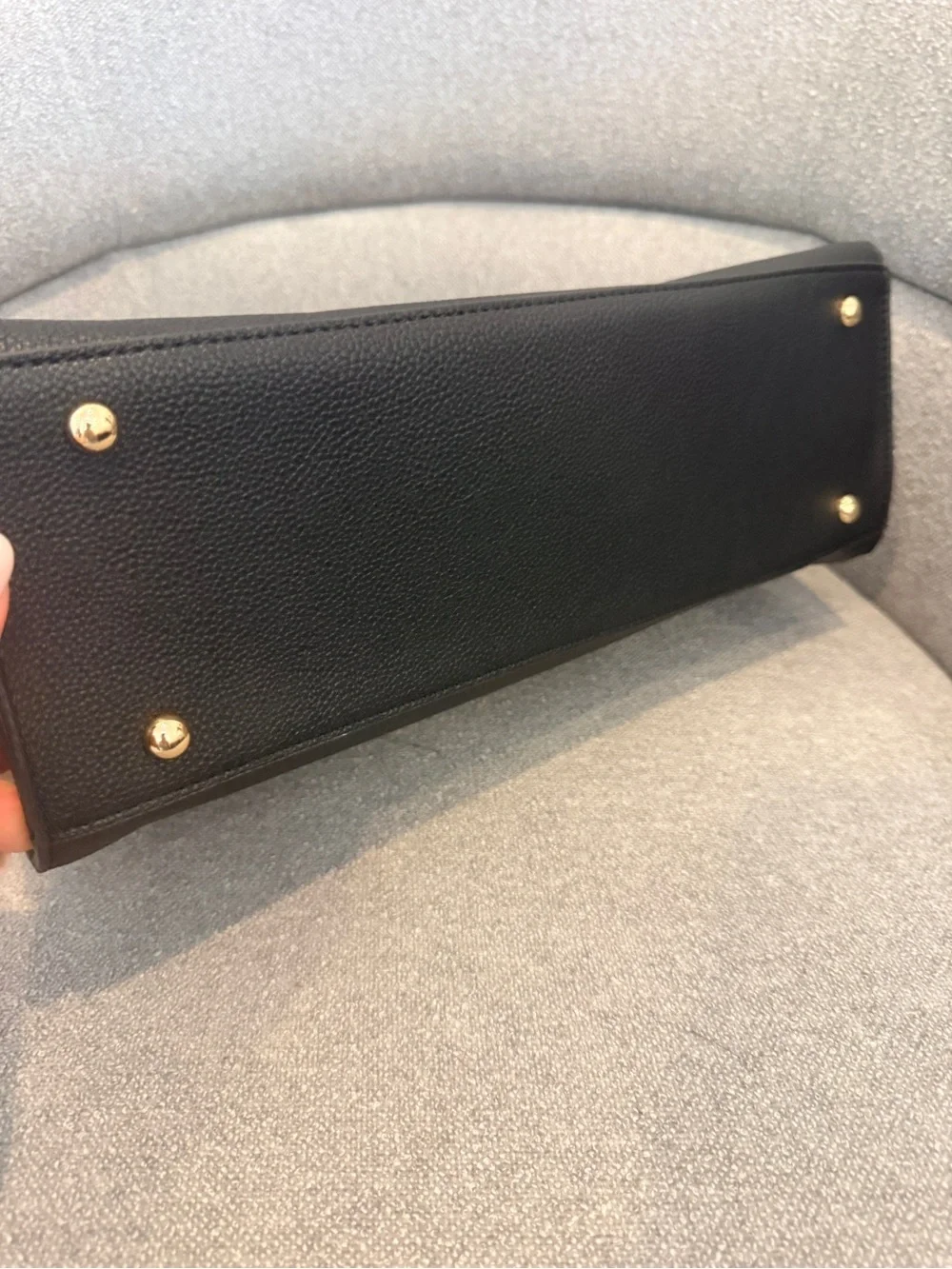 Structured Black Satchel with Gold Lock Detail